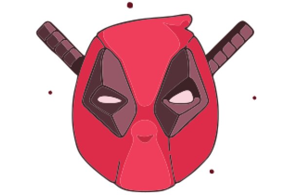 Stylized Red Mask with Brown Eyes and Ears, Illustrated in a Cartoon Style