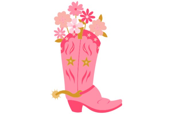 Pink Cowboy Boots with Flower Bouquet