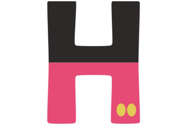 Vibrant Logo Design: A Colorful Letter 'H' with a Pink and Black Stripe and Two Yellow Dots on the Bottom Right Corner