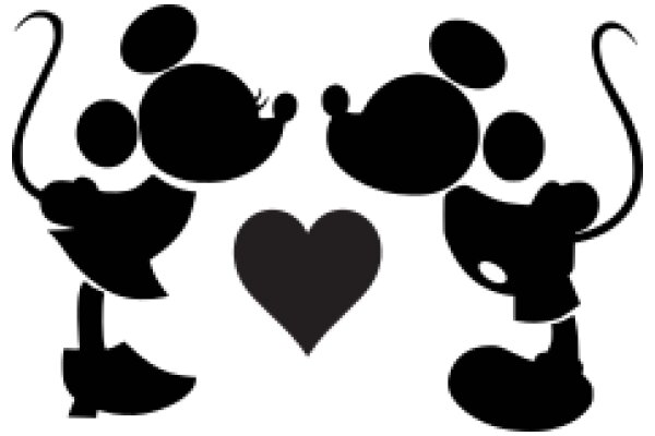 Silhouette of Mickey Mouse and Minnie Mouse with a Heart in the Center