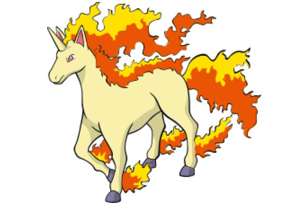 A Stylized Illustration of a Unicorn with a Flaming Tail