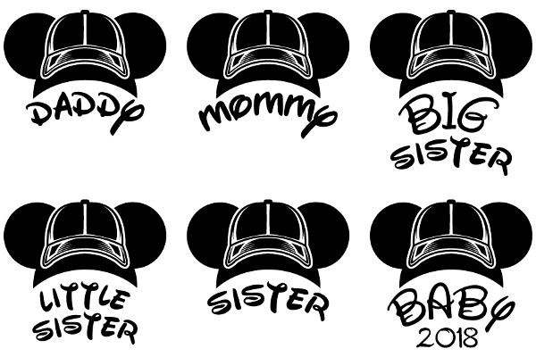 A Collection of Mickey Mouse Ears with Family Names