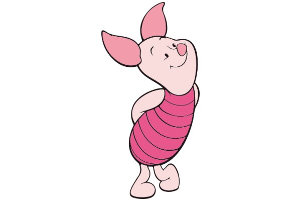 A Pink Cartoon Character with Big Ears and a Striped Shirt