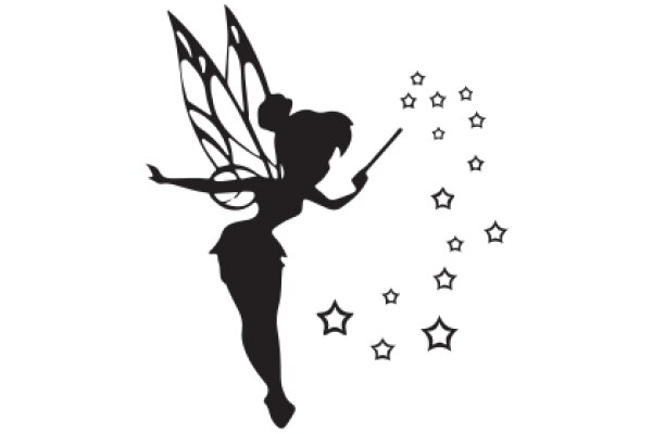 Silhouette of a Fairy with a Wand and Starbursts