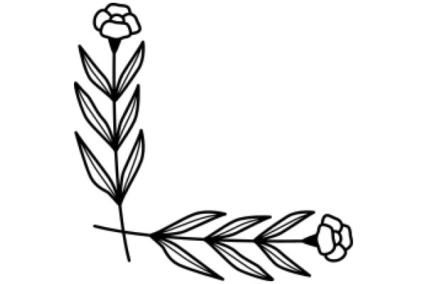 Simplistic Line Art of a Flower and Leaf