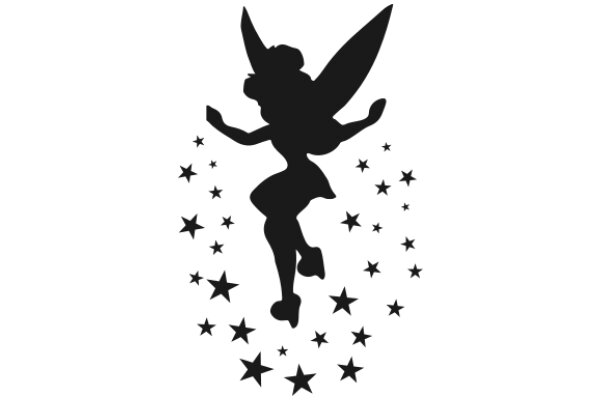 Silhouette of a Tinkerbell Figure Amidst Starry Stars