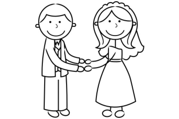 A Simple Line Drawing of a Man and a Woman Holding Hands