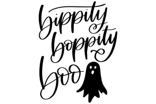 Whimsical Halloween: A Playful Blend of Cursive Text and a Ghostly Silhouette