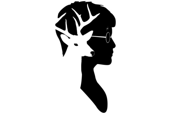 Silhouette of a Person with a Deer Head, Wearing Glasses