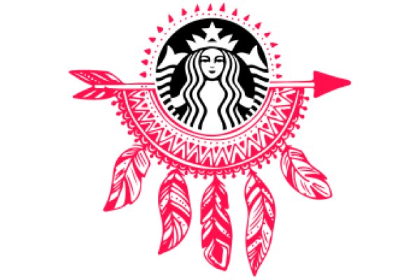 Stylized Starbucks Logo with Pink Feathers and a Crown