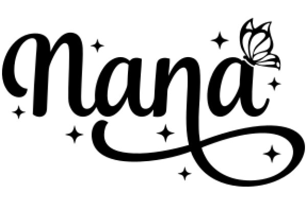 Stylized Logo of the Name 'Nana' with a Butterfly and Star Accents