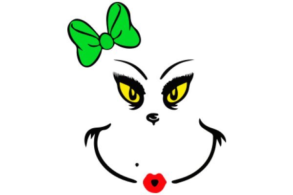 A Whimsical Character: A Smiling Face with a Bow and a Red Lipstick