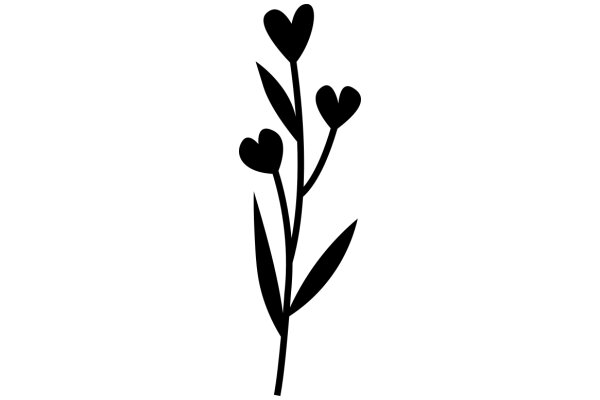 Simplistic Silhouette of a Flowering Plant with Leaves and Flowers