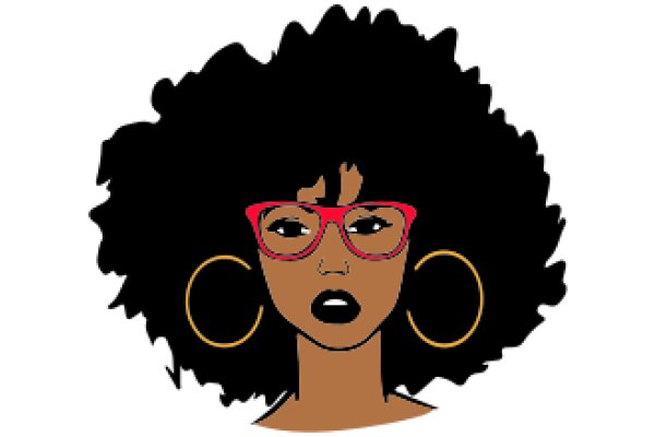 Stylized Portrait of a Woman with Afro Hair and Red Glasses