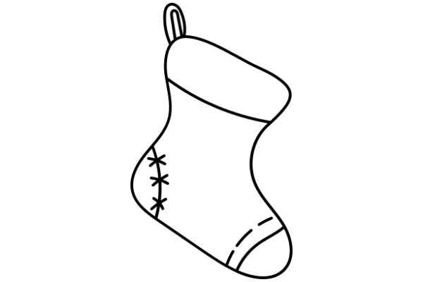 A Simple Line Drawing of a Sock with a Stitched Design