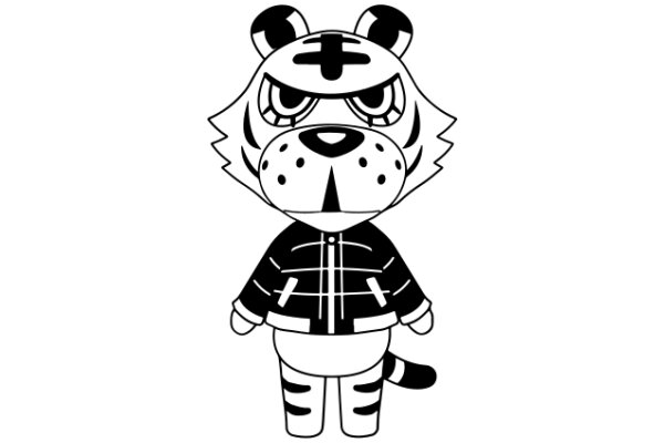 Stylized Cartoon Tiger Character with a Jacket and a Cross on its Head