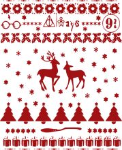 Holiday Celebration: A Festive Pattern with Christmas Trees, Stars, and a Red Deer