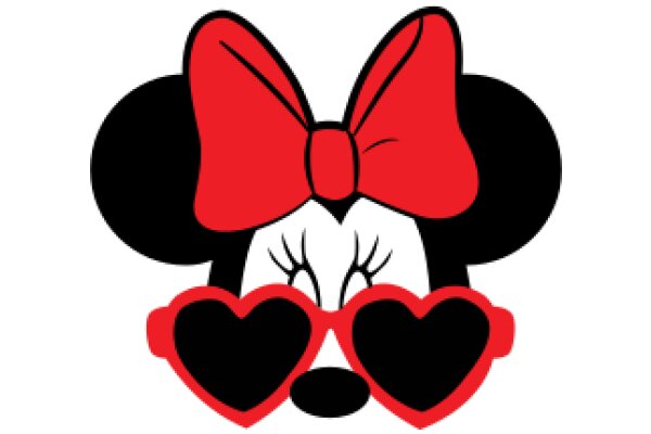 Mickey Mouse with a Red Bow and Heart-Shaped Sunglasses