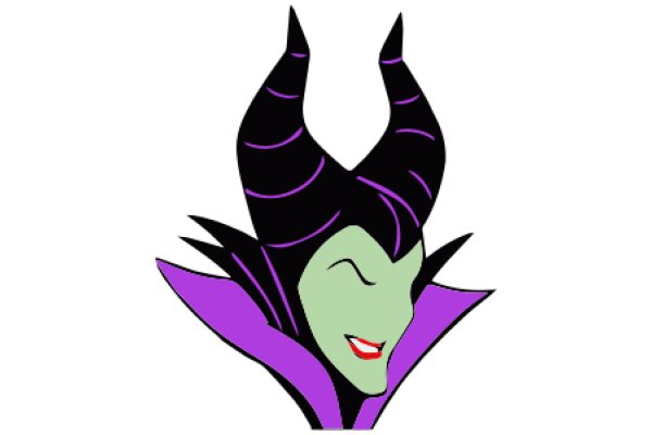 Stylized Cartoon Character with Purple Hair and Horns