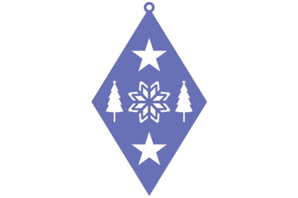 Stylized Purple Diamond-Shaped Decoration with Snowflake, Star, and Tree Motifs