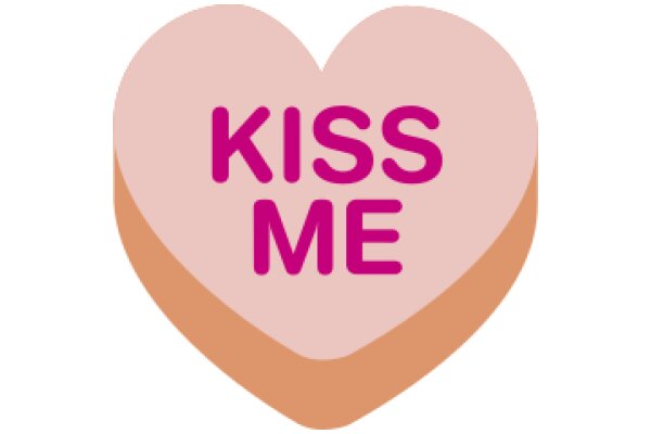 A Pink Heart with the Words 'Kiss Me' in Purple