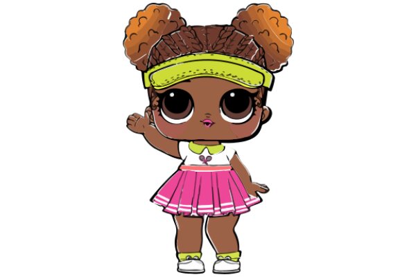 Cute Cartoon Character: A Brown-Haired Girl with Pink Dress and Yellow Headband