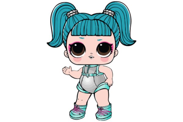 Adorable Cartoon Character with Blue Hair and Pink Shoes