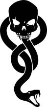 Stylized Black and White Snake Logo with a Skull