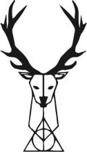 Stylized Deer Head with Antlers and a Symbol, in Black and White