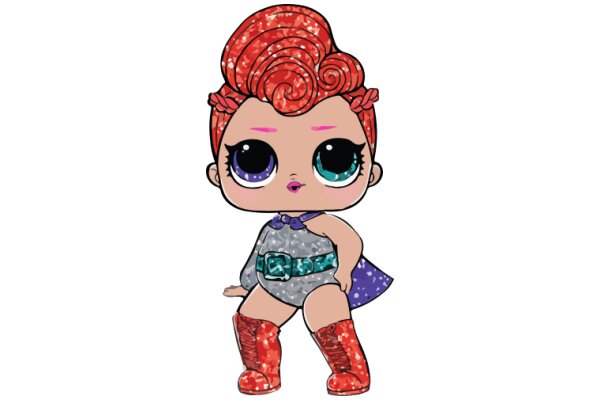 Stylish Cartoon Character with Red Hair and Superhero Outfit