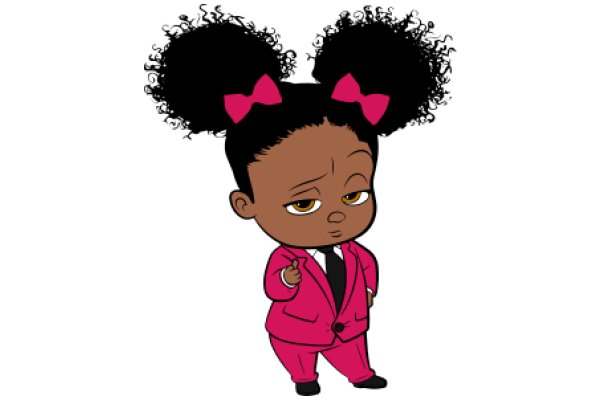 Stylish Cartoon Character in a Pink Suit and Pink Bow