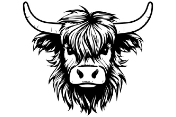 Stylized Illustration of a Bull's Head with Horns and Hair