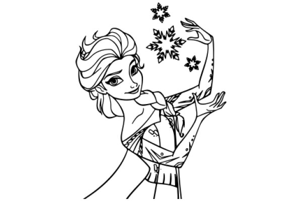 A Whimsical Illustration of a Princess-like Character with Snowflakes and Stars