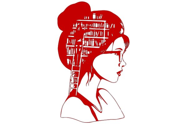 A Red Silhouette of a Woman with a Library Inside Her Head