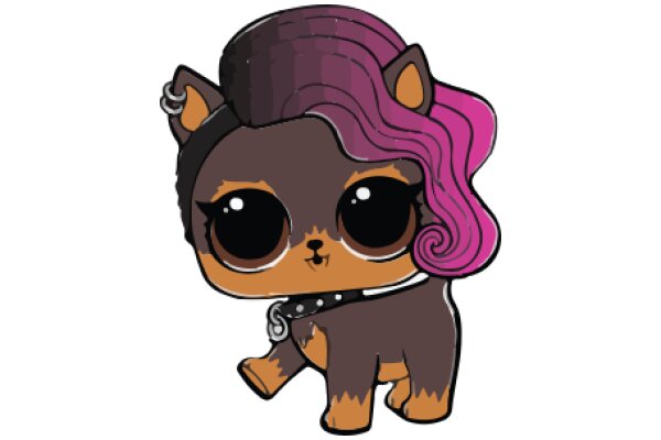 Adorable Cartoon Character: A Brown Dog with Pink Hair and Glasses