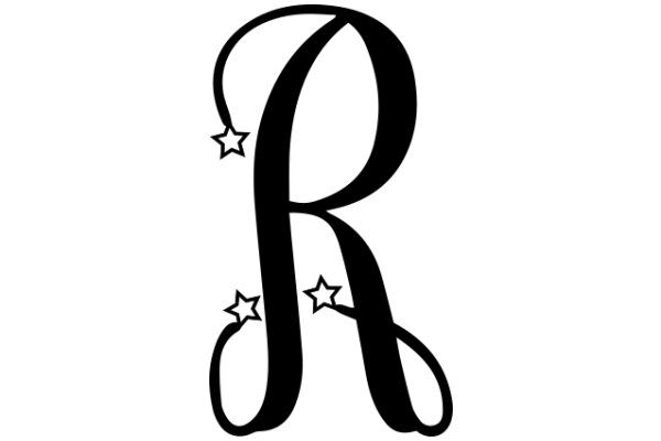 Stylized Letter R with Stars and Curly Tail