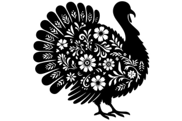 Elegant Black Silhouette of a Turkey with Floral Decorations