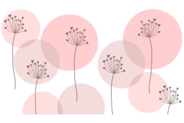 Whimsical Floral Illustration: A Delightful Display of Pink Circles and Flowering Plants