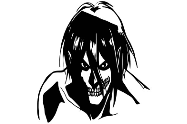 Stylized Portrait of a Character with a Skeletal Skull and Dark Hair