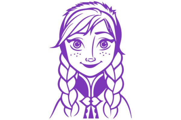 Stylized Portrait of a Young Girl with Purple Hair and Braid