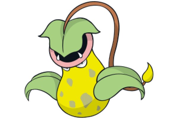 A Friendly Cartoon Character with a Plant Body and a Cane