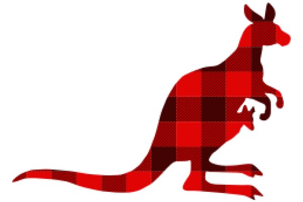 Vivid Red Kangaroo Silhouette with Plaid Pattern