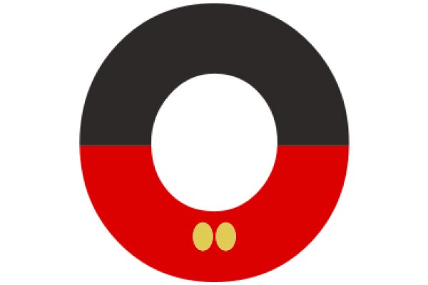 Stylized Logo with Red and Black Circles and Yellow Dots