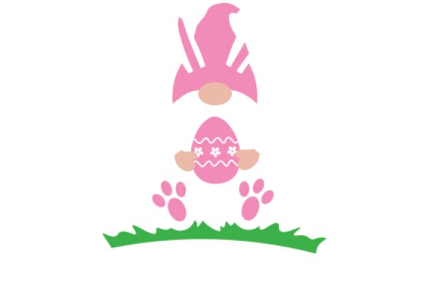 A Playful Easter Bunny with a Pink Egg and Paw Prints