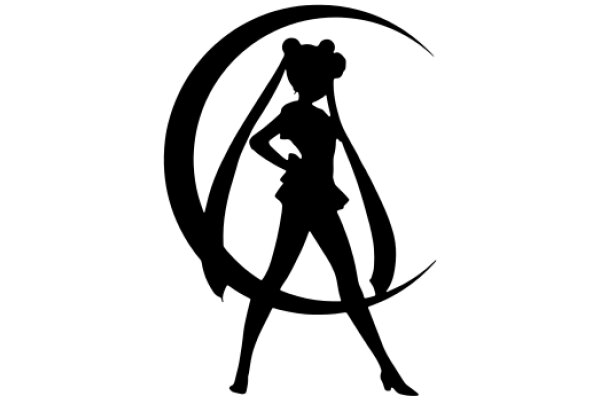 Silhouette of a Female Character with a Crescent Moon