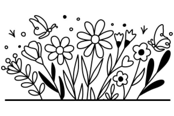 Whimsical Garden: A Illustration of Flowers and Butterflies