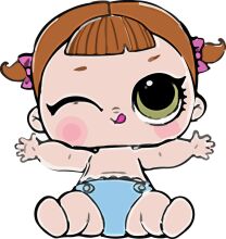 Adorable Cartoon Baby with Big Eyes and Pink Hair