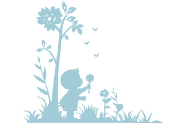 A Silhouette of a Child's Dream: A Garden of Flowers and Butterflies