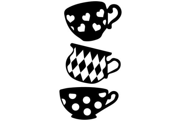 A Collection of Coffee Cups with Heart Patterns