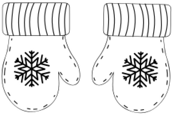 Simplistic Line Drawing of Two Snowflake-Themed Mittens